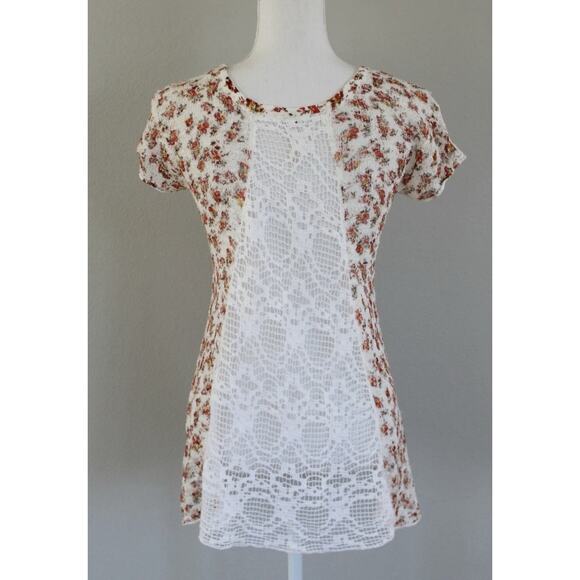 Free People Boho Floral Crochet Top Shirt Size L - Picture 3 of 6